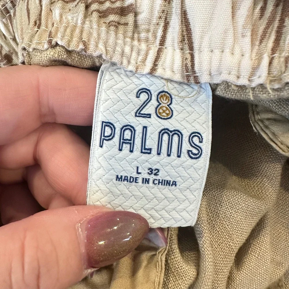28 Palms Men Linen Drawstring Pants Relaxed Fit Beach Trousers Tan Beige Size L